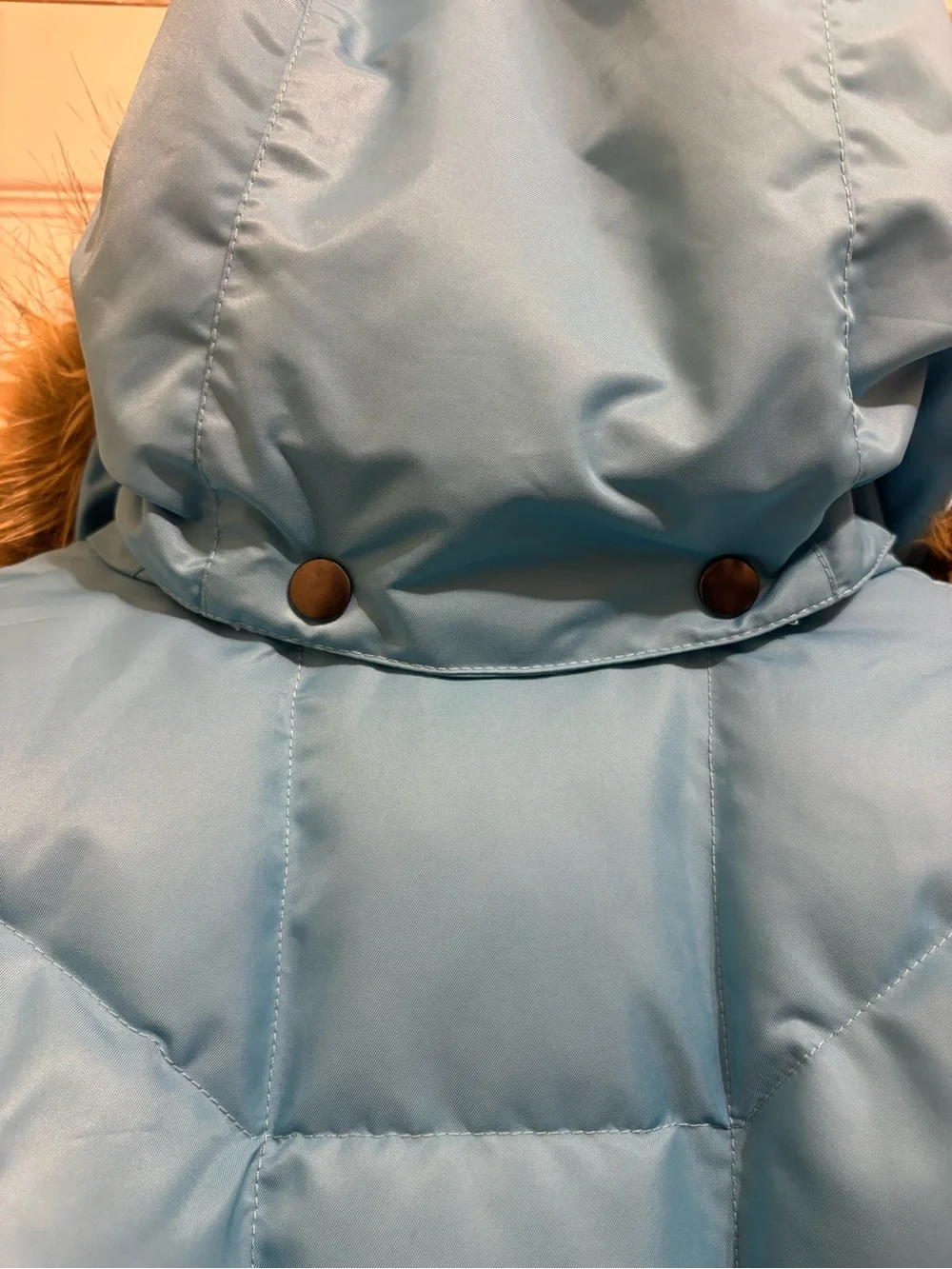 Columbia Kids Sky Blue Winter Hooded Puffer with Faux Fur Trim 14-16 Youth